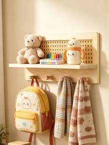 1pc Wall-Mounted Storage Shelf, Rectangular Wooden Shelf With Woven Floral Decoration, Suitable For Children's Room Newborn Essentials Room Essentials - Multicolor - View 5