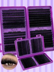 CMAYOME 640pcs Cluster Curl False Eyelashes, Create Thick And Fluffy Natural Eye Makeup Effect. Set Includes Glue, Tweezers And Eyelash Brush, Large Capacity Single Cluster Eyelash Container, DIY Fox Eye Makeup Segmented Eyelash Extension, Eye Makeup Set. - Purple - View 8
