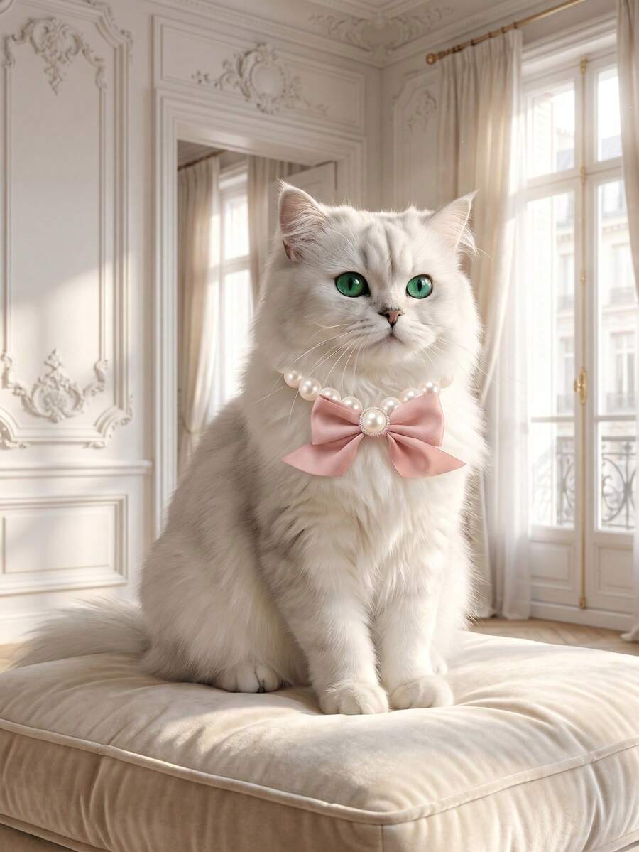 1 pièce Collier de perles pour chat, collier nœud de perles mignon, convient aux petits et moyens chiens et chats, collier décoratif de Noël pour animaux de compagnie - Multicolore - Voir 1