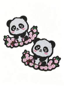 1 pieza/2 piezas/3 piezas/4 piezas Parche de Panda con Flores de Cerezo Kawaii Lindo Oso Bordado para Planchar - Multicolor - Ver 15