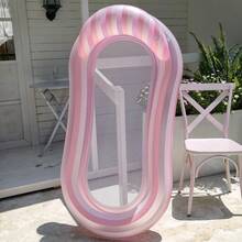 Pink & White Gradient Striped Mesh Inflatable Pool Float Vacation Water Lounge - Pink - View 5