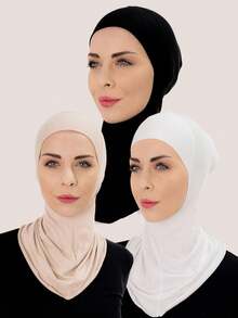 Three Pieces Women's Stylish Solid Color Set, Including An Elastic Chin Cover, A Convenient Hijab Cap, And A Hijab, Suitable For Daily Wear With A Robe. Breathable Lining Women's Veil - A - View 10