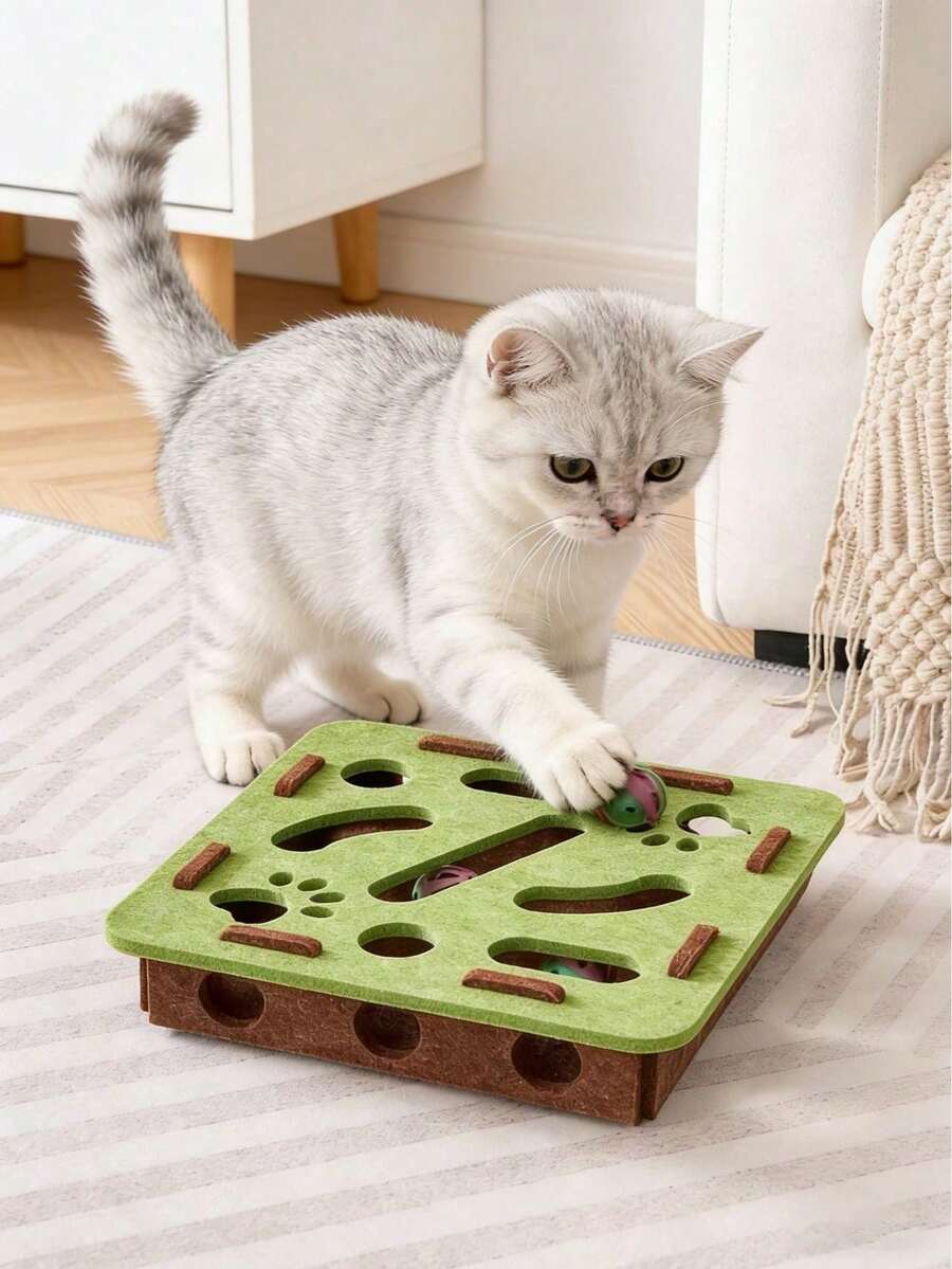 Cat Puzzle Maze Toy, Free Colorful Rolling Bell Balls Included, Ball Color Shipped Randomly. Interactive Hunting Stimulation Enrichment Toy For Kittens & Adult Cats, Indoor Stress Relief Toy To Reduce Destructive Scratching - Multicolor - View 1