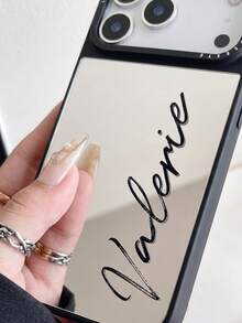 Personalized Custom Initial Name Phone Case Compatible With 17 16 15 14 13 12 11 Pro Max Plating Silvery Mirror Case Cover, Protective Back Cover Personalized Phone Shell For Various Models Mirror Surface Shockproof - Black - View 6