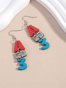 1 par de pendientes de acrílico coloridos con letras y números, joyería de oreja versátil y linda para la vuelta a la escuela y la temporada de graduación - Multicolor - Ver 4