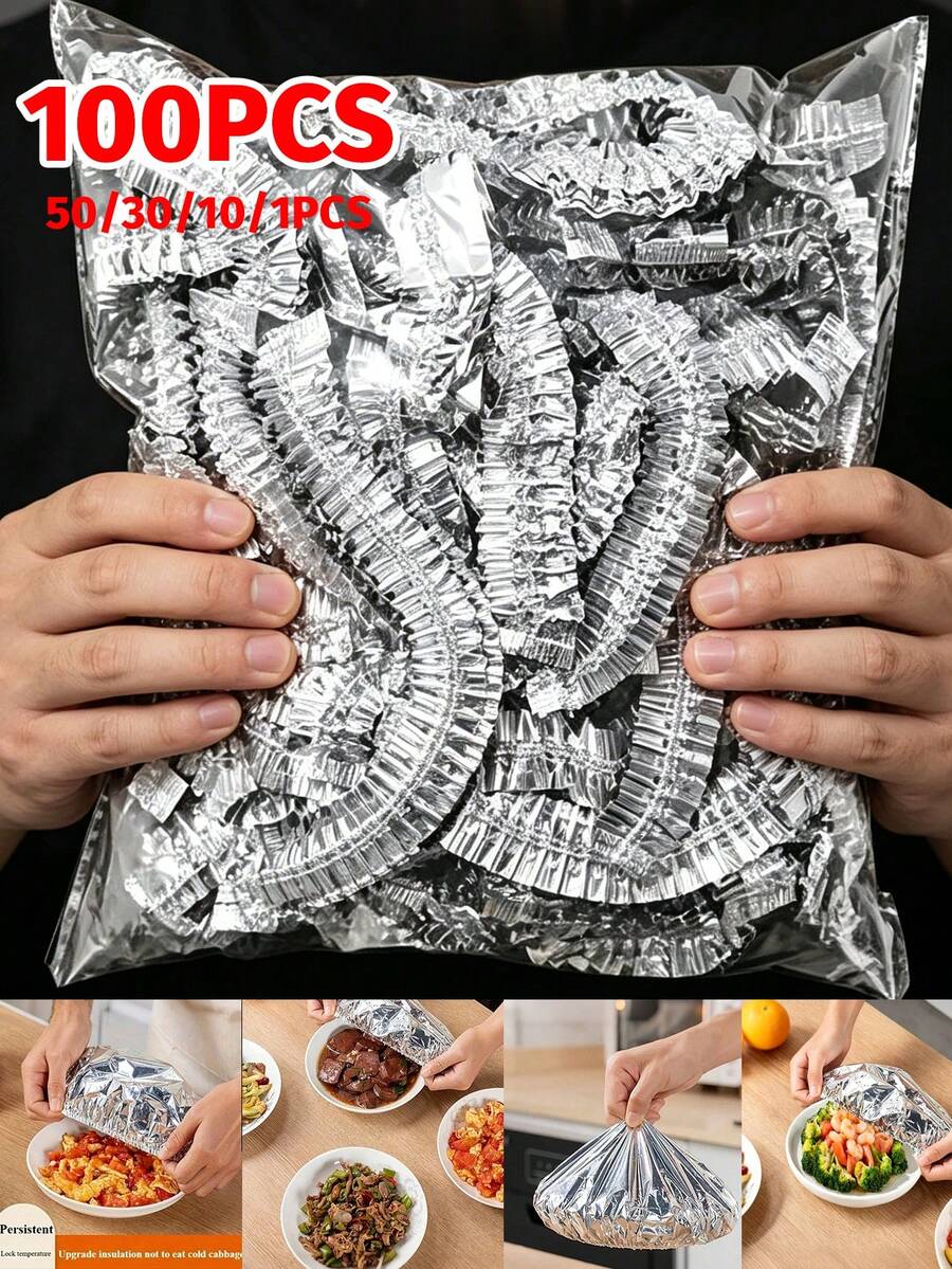 50/30/10個鋁箔隔熱蓋,適用於廚房和餐桌 - 可重複使用,保溫保鮮,適合野餐、露營和居家使用,露營食物隔熱蓋 | 食品安全蓋 | 可重複使用食品保鮮膜,冰箱儲存與整理 - 彩色 - 查看 1