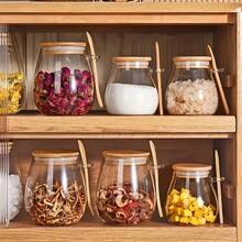1/2/4PCS 600ML-Glass Spice Jars Set With Bamboo Lids & Spoons, Airtight Glass Storage Containers For Coffee Beans, Sugar, Candy, Tea, Kitchen Food Organizer - Clear - View 6