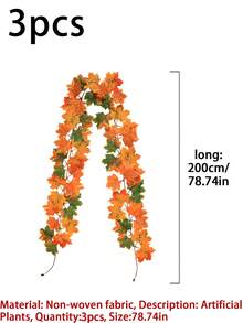 1/2pcs 66.93" Artificial Hanging Vine, Autumn Maple Leaf Garland Wall Hanging, Suitable For Autumn Theme Party, Halloween, Home And Staircase Wall Decoration, Indoor/Outdoor And Garden Autumn Decor - Multicolor - View 11