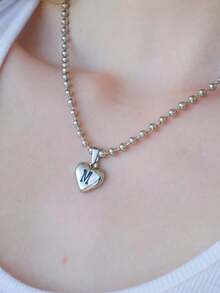 Heart Initial Necklace For Women, A-Z Alphabet Letter Heart Pendant Ball Bead Chain Dainty Personalized Name Initial Jewelry Gift - Silver B - View 18