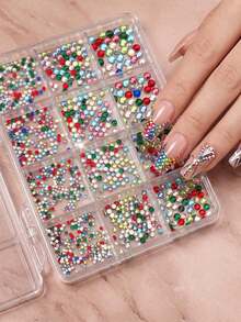 Strass de Cristal para Arte de Unhas, 12 Estilos Feitos à Mão, Gemas de Strass Coloridas de Base Plana, Adequadas para Unhas, Rosto e Olhos - Multicolorido - Ver 2