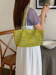 2026 Summer New Hollow Out Basket Bag, Shoulder Underarm Bag, Fashion Commuter Tote Bag For Travel And Vacation - Multicolor - View 3