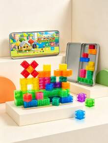 35/75pcs Transparent Magnetic Building Blocks Set, Kids Magnetic Puzzle Blocks, Portable Travel Toy, Rainbow Magnetic Cubes, Educational Toy For Boys And Girls, Random Colors - 彩色 - 查看 2