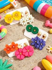 Betykuku 12pcs Bohemian Colorful Flower Metal Pendant Earrings Set, Gift For Women & Girls, Suitable For Daily, Party, Travel - Multicolor - View 9