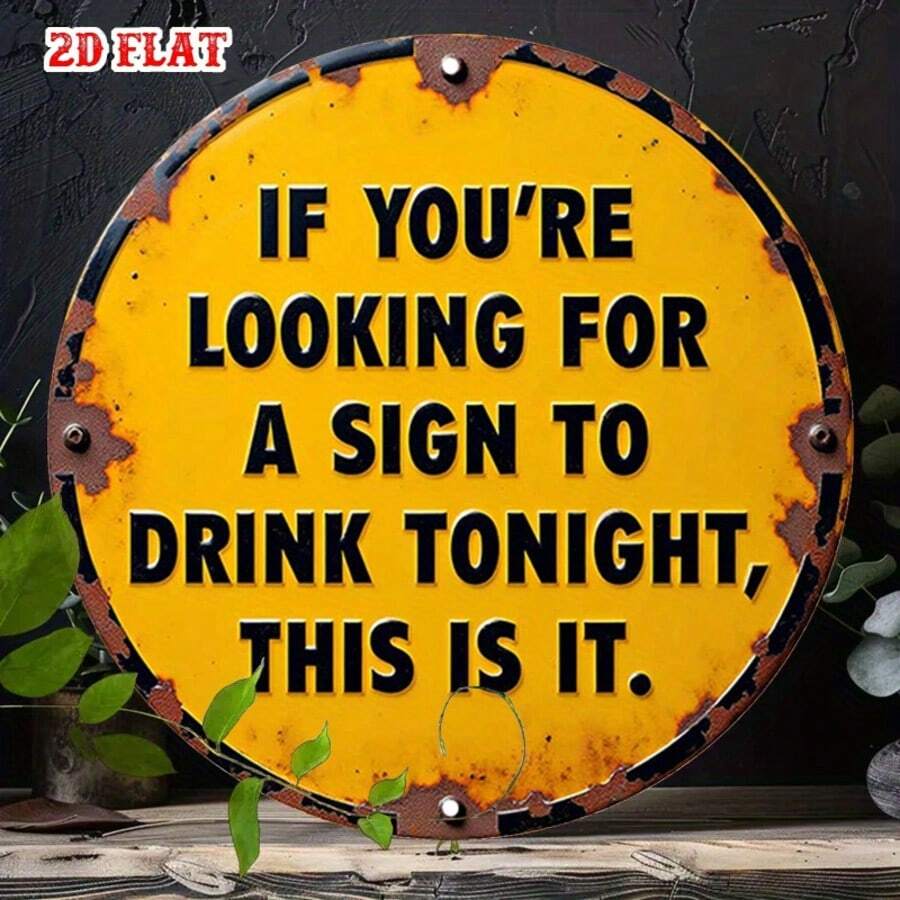 1pc 2D Flat Modern Quote 8X8 Round Iron Sign, Bold Text Round Iron Sign, Funny Metal Iron Plaque - Bold Design Rustic Style Metal Wall Art, Metal Decor, Home, Garage, Restaurant, Cafe Wall Decoration Sign, Pre-Drilled Holes, Style As Shown In Size Chart - Multicolor - View 1