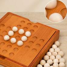 Wooden Single Player Peg Game - With Storage Box, Classic Single Player Puzzle, Portable Travel Educational Intelligence Game Toy, IQ Challenge Logic Training Desktop Intelligence Game - Rust Brown - View 4