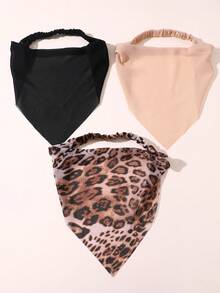 3pcs/Set Girls Leopard Print Floral Triangle Bandana Headband Set Suitable For Daily Decoration - Multicolor - View 4