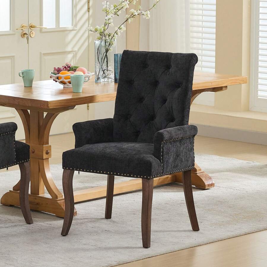 69 Cm Dining Chairs In Chenille For Kitchen And Dining Room - 深灰色 - 查看 1