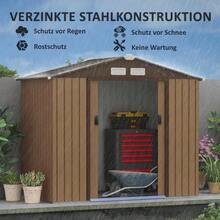 Outsunny Garden Shed With Base Structure And Sliding Doors, Weather-Resistant Steel, Brown, 213 X 130 X 185 Cm - Brown - View 4
