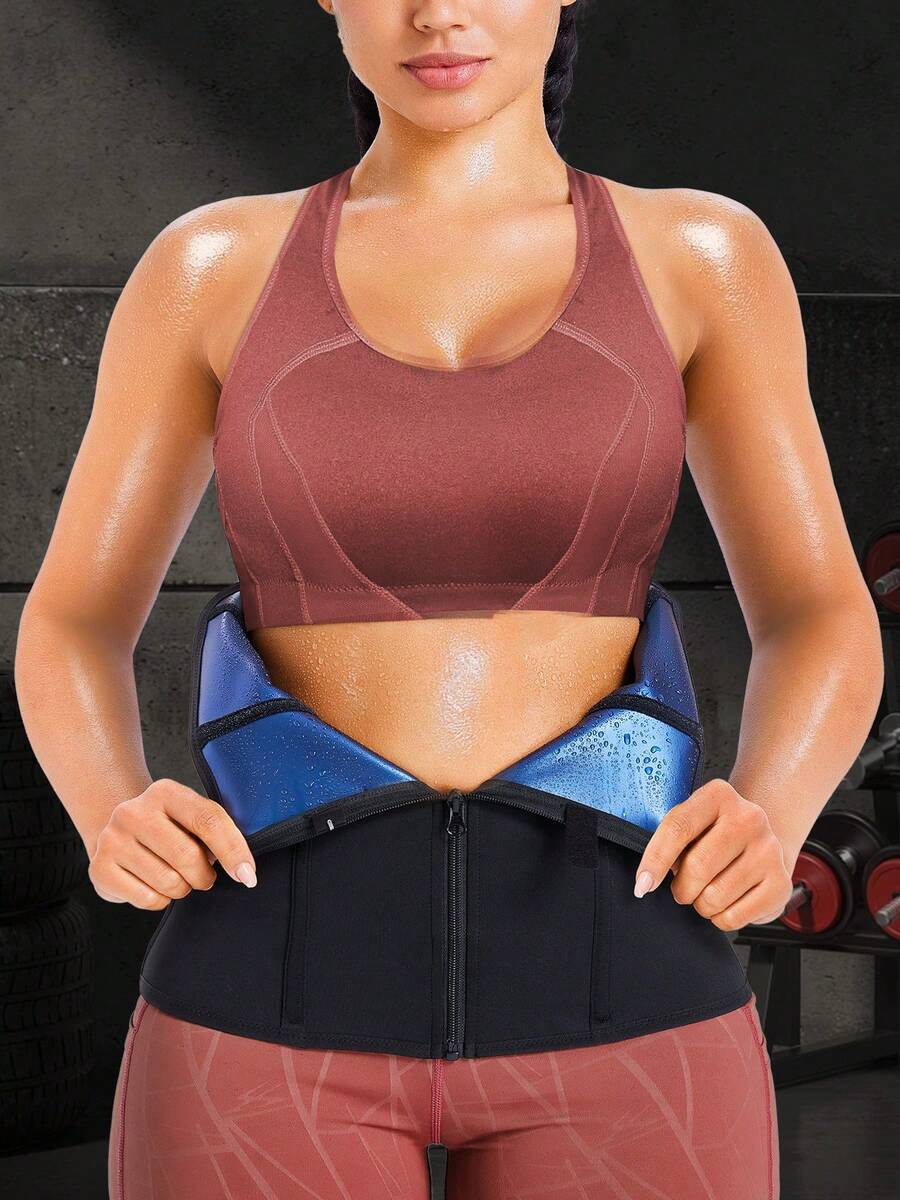 Women's Summer Sweat-Inducing Waist Cincher, Zipper Design For Easy On And Off, Suitable For Daily Sports Wear - Black - View 1