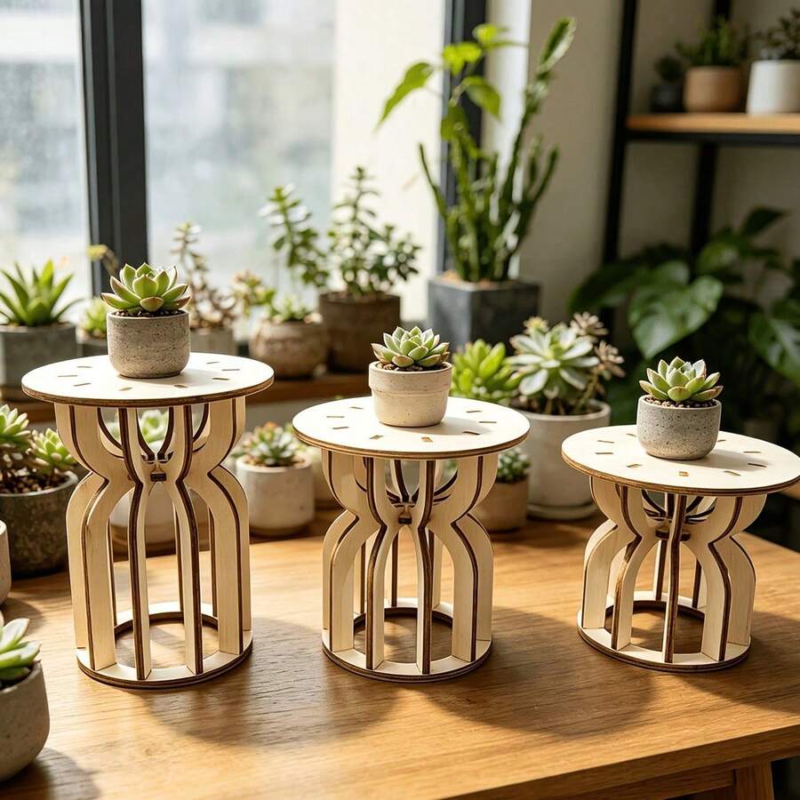 1pc Wooden Shaped Planter Stand, Desktop Greenery Plant Holder, Nordic Style Succulent Display Rack, Suitable For Home, Office, Cafe, Flower Shop Decoration, Ideal Housewarming, Birthday, Graduation Gift For Greenery And Flower Lovers - A - View 1