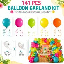 Neon Rainbow Tropical Balloon Arch Set 141Pcs, Multi Bright Tone Latex Balloons, Eye-Catching Ornament For Summer, Luau, Birthday And Back To School Scene Layout - Multicolor - View 10
