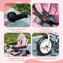 HOMCOM Triciclo Evolutivo para Bebés 6 en 1 Triciclo para Niños de 1-5 Años Bicicleta para Niños con Toldo Plegable Mango Telescópico Desmontable Cinturón de protección y Cesto 95x50x106 cm - Rosa - Ver 2