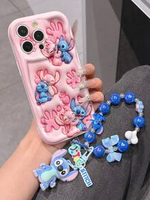 Disney Has Authorized, Phone Case - Chain Set, The Stitch Lilo & Stitch 3D Phone Case Plus A Silicone 3D Stitch Bracelet With Metallic Ring Removable Bracelet, Stitch And Angel Pattern, Compatible With Iphone17/16/15/14/13/12/33/XS/XR/X Plus Pro Max, A Stylish Cartoon Phone Case, The Perfect Gift Choice, Phone Protection, Durable Phone Cover, Great Gift For Friends And Family. - 白色 - 查看 4