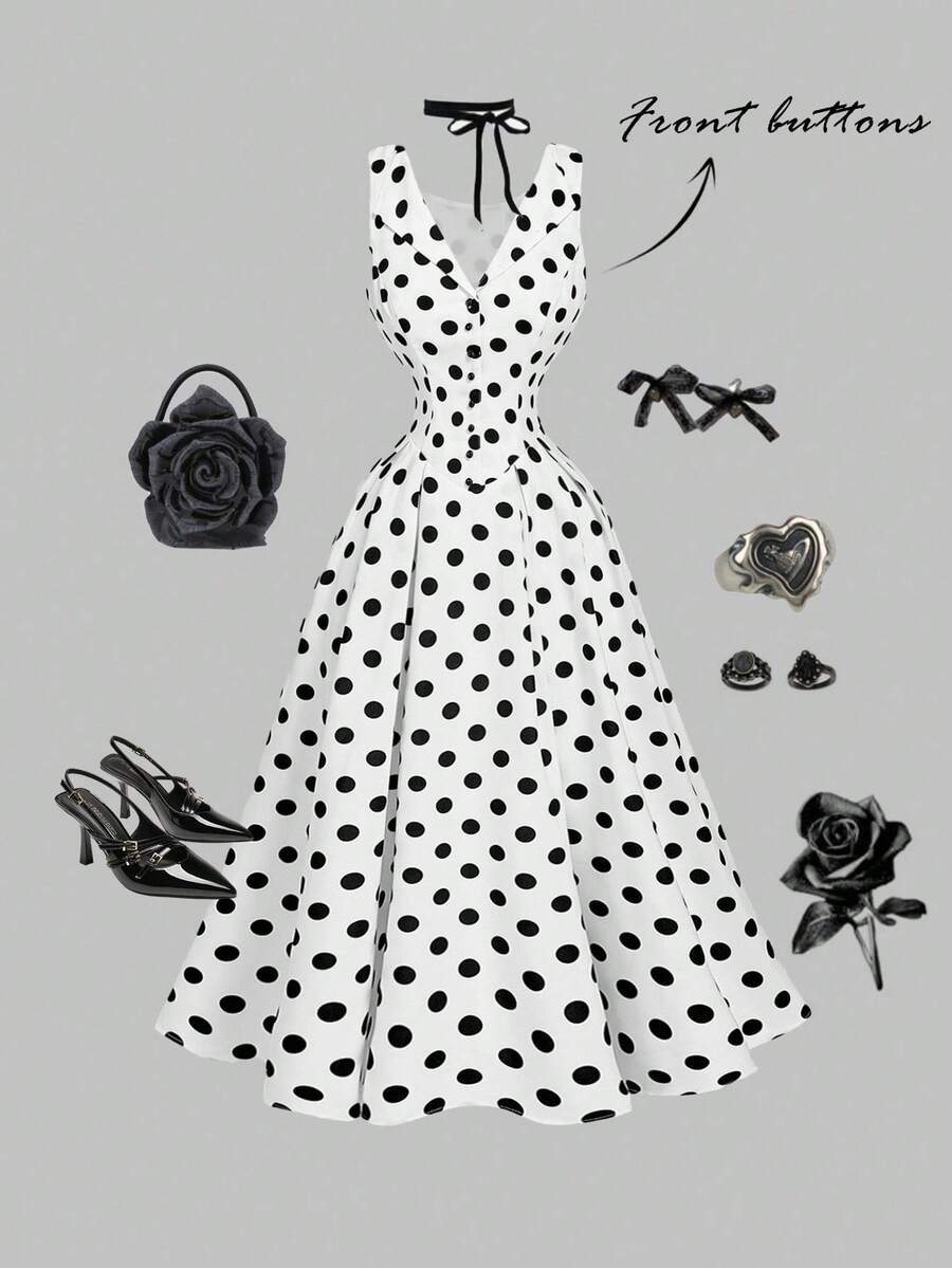 Women Midi Dresses - Black and White - View 1