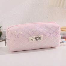 Trousse à crayons style Ins très attrayante avec motif de grille de losanges à paillettes, sac de papeterie en canevas grande capacité pour étudiants, pochette de rangement minimaliste résistante à la saleté - multicolore - Voir 11