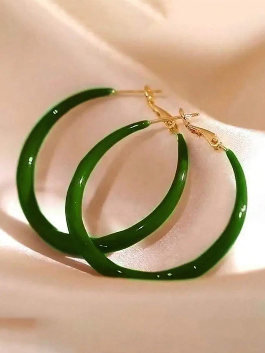1 par de pendientes de aro encantadores, diseñados para mujeres, adecuados para bodas, compromisos, fiestas de aniversario, regalo del Día de San Valentín - Verde - Ver 1