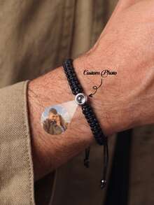 1PC Customized Photo Woven Projection Bracelet, Black Personalized Couple Bracelet, Picture Inside Memorial Bracelet - Custom Bracelet - View 2