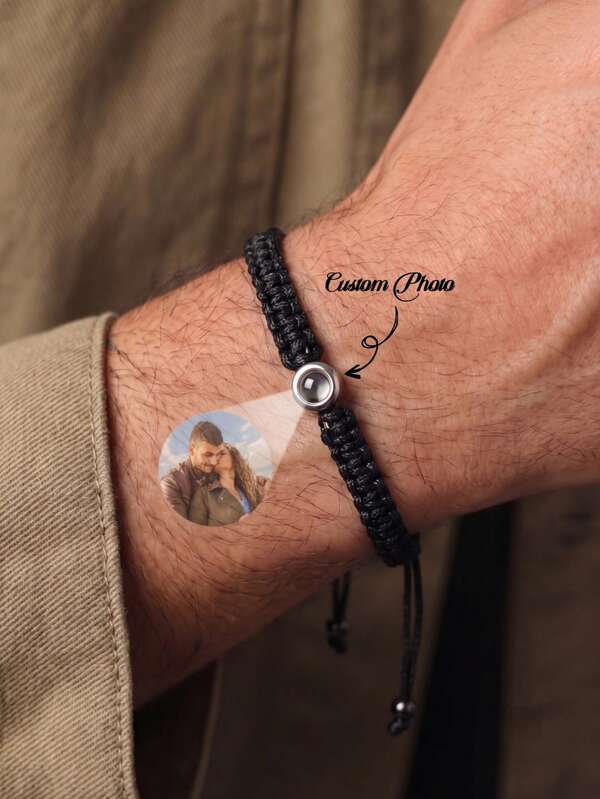 1PC Customized Photo Woven Projection Bracelet | Black Minimalist Personalized Couple Bracelet | Personalized Women's, Men's, Unisex Bracelet | DIY Boyfriend, Girlfriend Photo | Customized Commemorative Gift | Customized Woven Image Bracelet | Family Commemorative Bracelet | Minimalist Versatile Bracelet