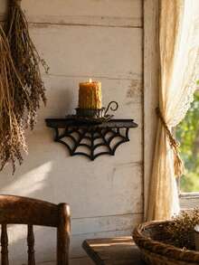 1pc Gothic Spider Web Wall Shelf, Dark Style Bedroom Wall Storage Rack, Wall-Mounted Crystal And Small Item Organizer, Halloween Aesthetic Wall Decor - Black - View 2