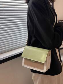 Fashionable Minimalist Versatile Colorblock Layered Shoulder Bag With Chain Strap, Suitable For Young Girls, Shopping, Dating, Evening Parties, Daily Wear And Commuting, Multi-Functional Shoulder And Crossbody Bag - Multicolor - View 6