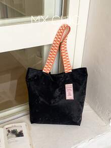 1pc Women's Color Block Shoulder Crossbody Bag Large Capacity Shiny Tote Bag Suitable For Shopping Commuting Gift Use - Black - View 1