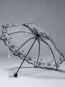 8-Rib Lotus Leaf Edge Black And White Printed Transparent Tri-Fold Umbrella 1pc - Umbrella - View 12