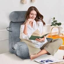Adult Reading Pillow With Arms, Back Support Cushion For Bed, Detachable Washable Cover With Pocket, Ideal For Reading & Relaxing - Grey - View 4