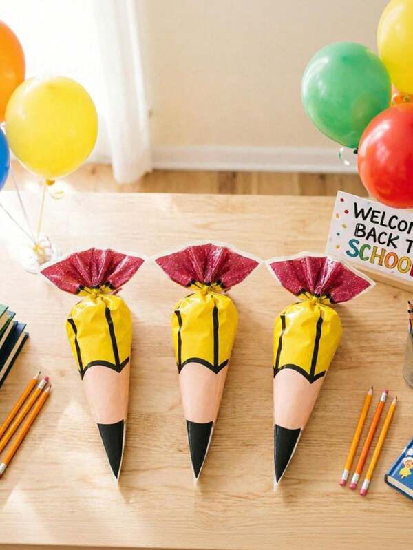 60pcs/30pcs Triangle Pencil-Shaped Gift Paper Bags, Suitable For Back To School Season, Graduation Ceremony, Classroom Party, Large Capacity, Clear Printing, Durable Material, Perfect For Back To School Party Small Gift Supplies. Suitable As Welcome Gifts For Teachers On The First Day Of School.