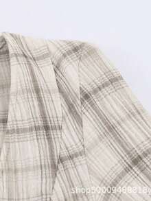 Short Plaid Dress With V-Neck, Fitted Waist, European Style, New Spring Collection - Light Grey - View 6