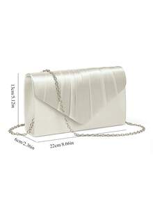 Helyda Ivory High-End Satin Fabric Women's Flap Clutch Bag Evening Bag Envelope Bag, Featuring Pleated Design, Clutch/Handbag/Shoulder Bag/Crossbody Bag, Suitable For Weddings/Parties/Balls/Evening Events And Other Gatherings. - Ivory - View 7
