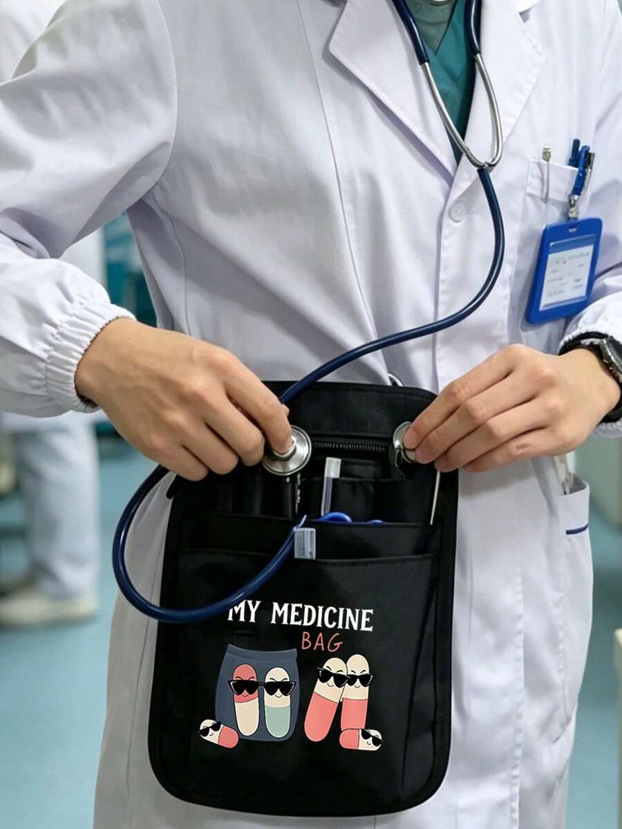 可愛藥丸印花護士腰包，我的藥包圖案醫療腰包，多隔層護士工具腰帶，可調節肩帶，護士收納包，實用腰包，適合護士、醫生、醫學生醫院工作用品，實用護士禮物，教師禮物 - 彩色 - 查看 1