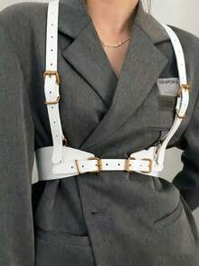 1件女款文藝復興風格深白色哥德式時尚PU皮革背帶，適合萬聖節派對或日常穿著 - 白色 - 查看 4
