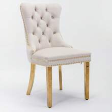 Set Of 2 65 Cm Dining Chairs In Velvet For Kitchen And Dining Room - 米色 - 查看 3