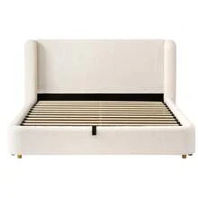 Upholstered Bed, Double Bed, Hydraulically Adjustable Bed, Slatted Bed, Headboard And Large Storage Space, Upholstered Headboard, Beige Looped Fabric, 160 X 200 - 米色 - 查看 7