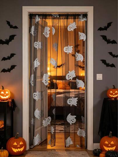 1pc Ghost Curtain, DIY, Baby Crib Curtain, Bedroom Curtain, Wall Decor Background, Baby Room Decoration, Baby Shower, Bridal Shower, Living Room Decor, Halloween Decoration, Halloween Gift, Party Gift, Home Decor, Room Decor, Trick Or Treat, Haunted House Decor, Horror Decor, Christmas Decoration, 2027 New Year Party Decor, Winter Decor
