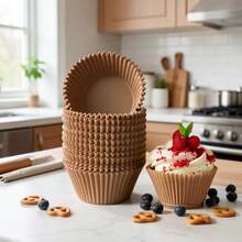 100pcs Natural Paper Baking Molds, Greaseproof Muffin Cupcake Liners, Non-Stick Oven Cake Pan Trays For Easter Ramadan Eid Holiday, Heavy-Duty Pastry Cups Birthday Party Supplies - Multicolor - View 3