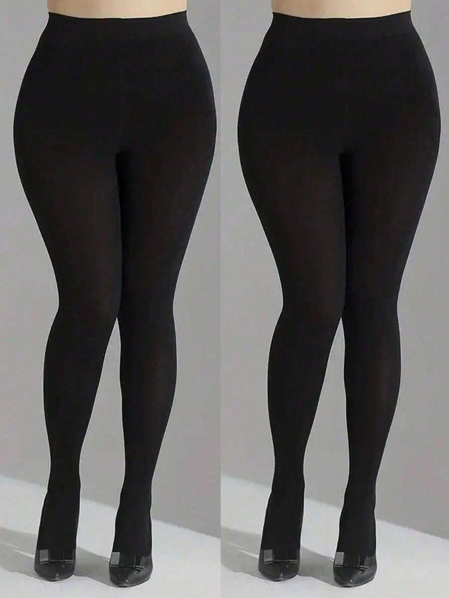 2/3pcs Women's 80D Plus Size Tights, Comfortable Non-Constricting, Versatile Base Layer For Autumn/Winter - Black - View 1