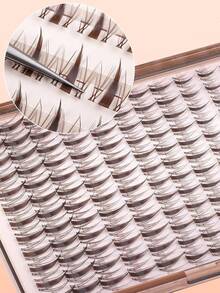 Brown Natural Wispy Eyelash Clusters, Anime Eyelash Clusters, Pointed Eyelash Extensions, C-Curl Single Eyelash Extensions, Pointed Single Eyelash Extensions, 8-16mm Eyelash Clusters With Base, DIY Home Eyelash Extensions - D - View 3