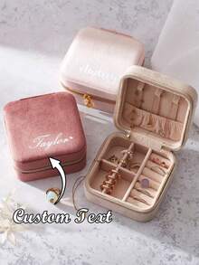 Custom Portable Jewelry Storage Box, Suitable For High-End Exquisite Jewelry Necklaces, Custom Velvet Jewelry Box, Travel Jewelry Box, Bridesmaid Proposal, Small Earring Storage Box, Gift Box For Sisters, Friends, Birthday Gift - Multicolor - View 3