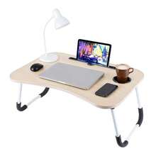 Bed Table  – Height Adjustable Bed Tray With Cup Holder & Phone Slot, Portable Notebook Stand For Sofa, Bed, Or Floor Use - White Maple - View 6